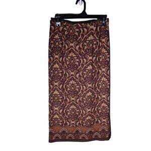 Talbots Midi Skirt Womens 6 P Brown Y2K Silk Fairycore Grunge Geometric